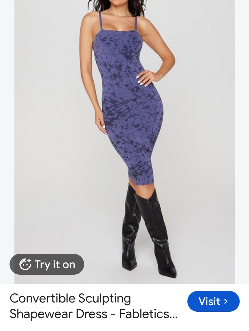 Fabletics Purple Tie-Dye Sculpting Midi Dress